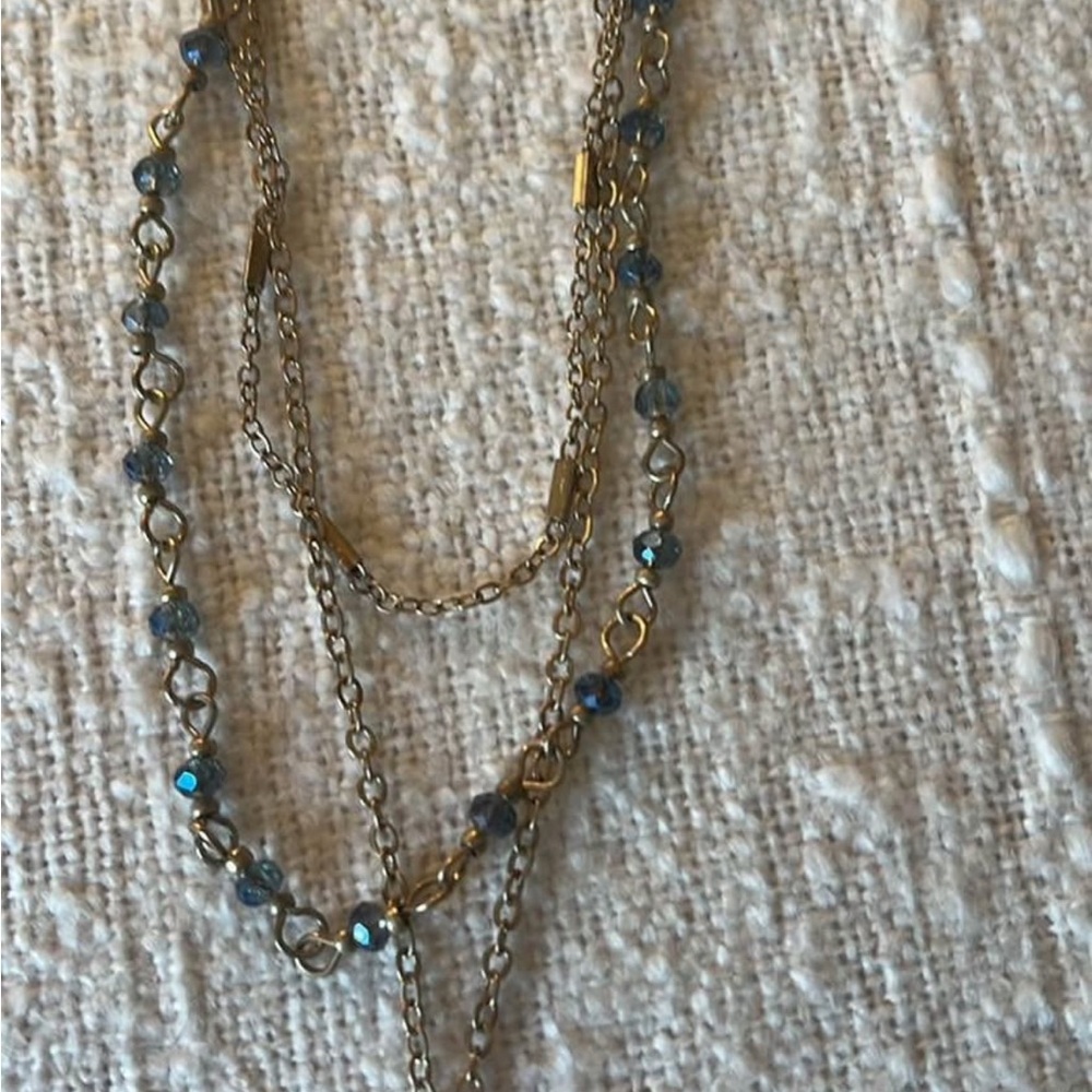 Elegant Gold and Blue Layered Anthropolgie Necklace